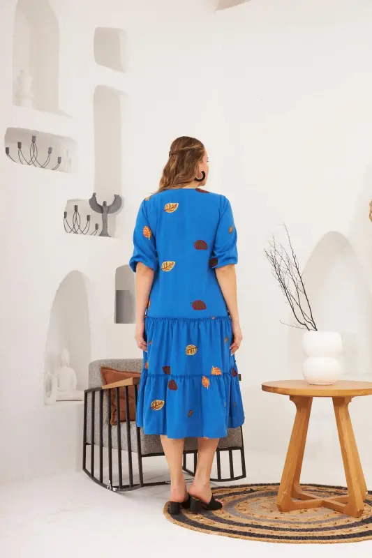 Rmg Collar and Embroidery Detailed Plus Size Dress Indigo - 6