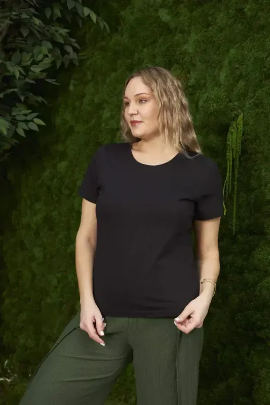 RMG Crew Neck Plus Size Black T-Shirt - 3