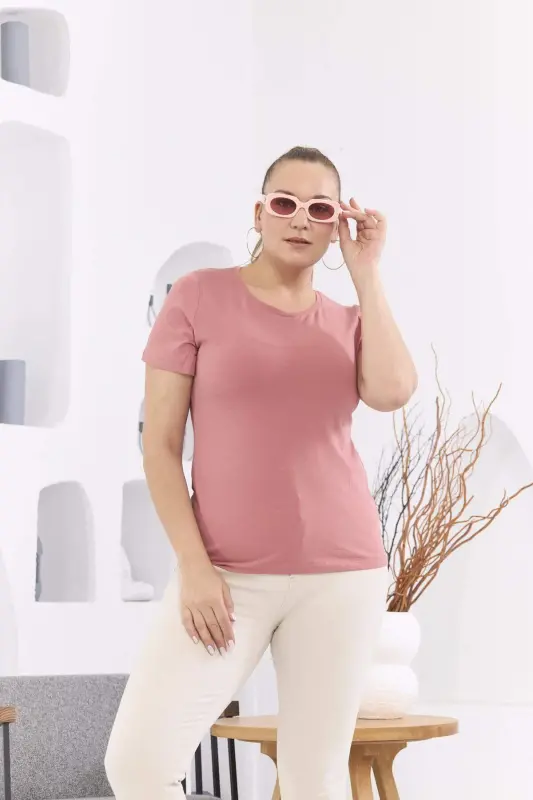RMG Crew Neck Plus Size Rose Gold T-Shirt - BÜYÜKBEDENIZ