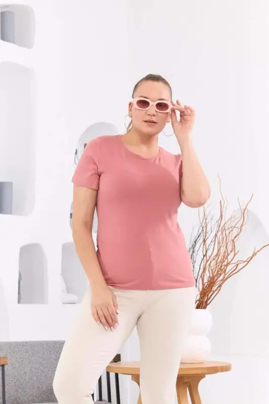 RMG Crew Neck Plus Size Rose Gold T-Shirt - BÜYÜKBEDENIZ