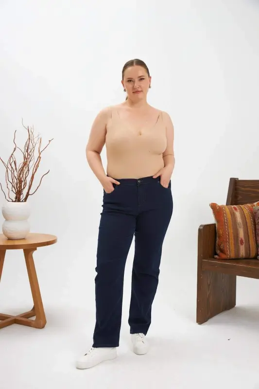 Rmg Elastic Waist Plus Size Navy Blue Jeans - 4