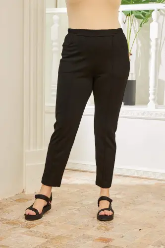 Rmg Elastic Waist Ribbed Plus Size Black Steel Knitted Trousers - 1