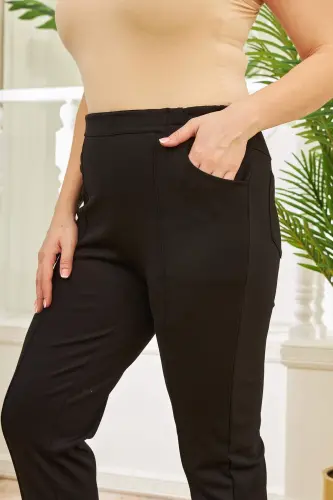 Rmg Elastic Waist Ribbed Plus Size Black Steel Knitted Trousers - 3