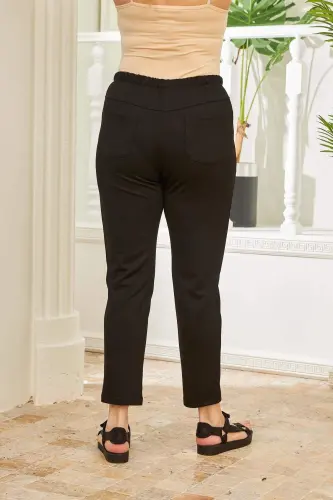 Rmg Elastic Waist Ribbed Plus Size Black Steel Knitted Trousers - 4