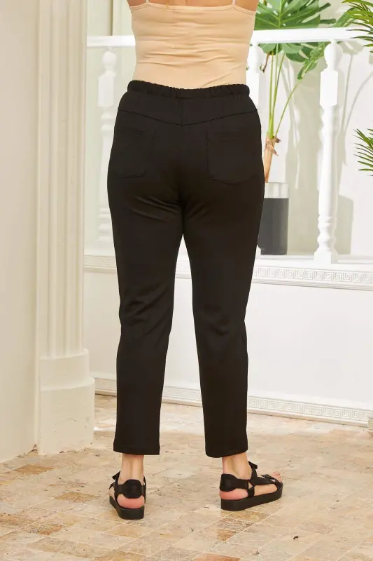 Rmg Elastic Waist Ribbed Plus Size Black Steel Knitted Trousers - 4