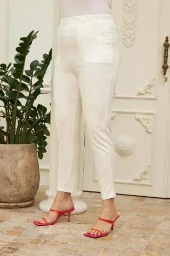 Rmg Elastic Waist Ribbed Plus Size White Steel Knitted Pants - 3