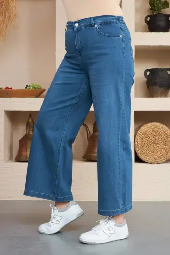 Rmg Elastic Waist Wide Leg Plus Size Kim. Blue Denim Jeans - 3