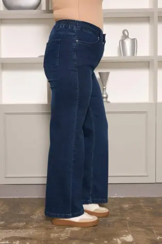 Rmg Elastic Waist Wide Leg Plus Size Kim.Blue Jeans - BÜYÜKBEDENIZ (1)