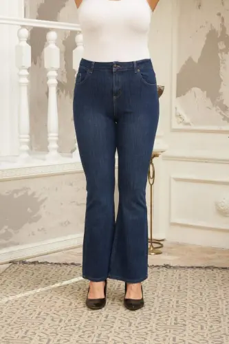 Rmg Flared Plus Size Navy Blue Jeans - 1