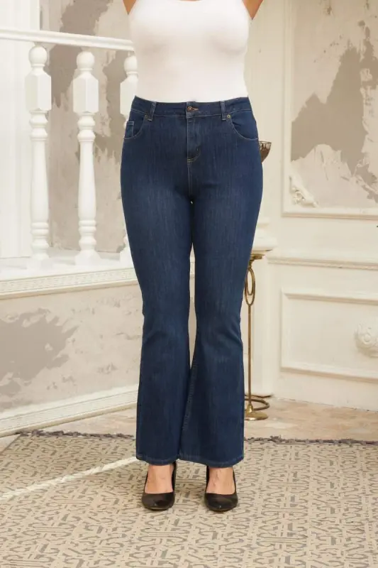 Rmg Flared Plus Size Navy Blue Jeans - 1