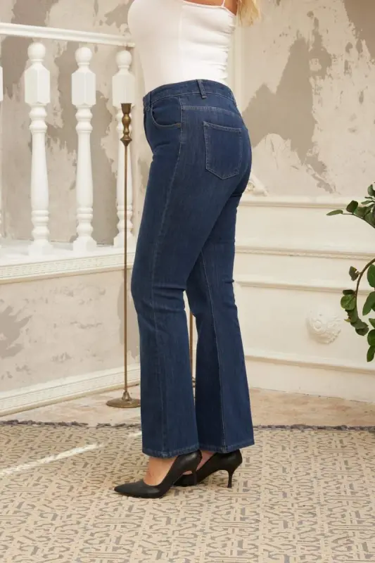 Rmg Flared Plus Size Navy Blue Jeans - 3