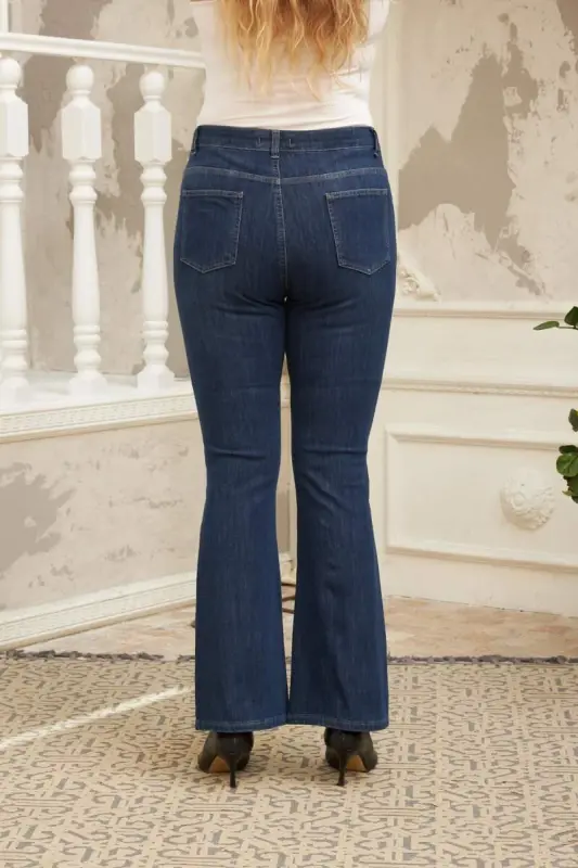 Rmg Flared Plus Size Navy Blue Jeans - 4