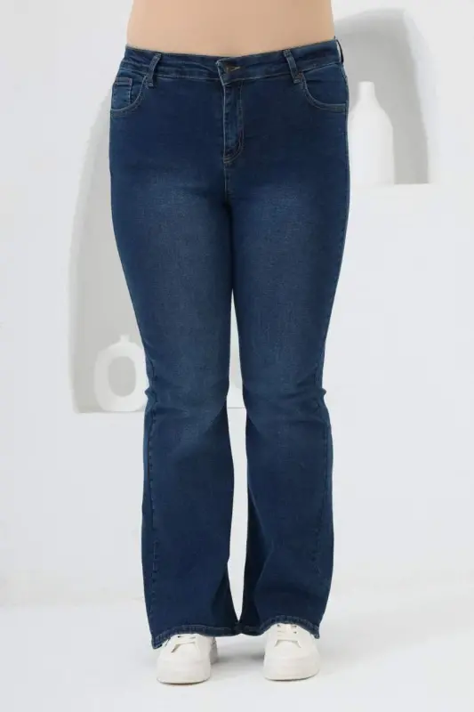 Rmg Flared Plus Size Navy Blue Jeans - 1