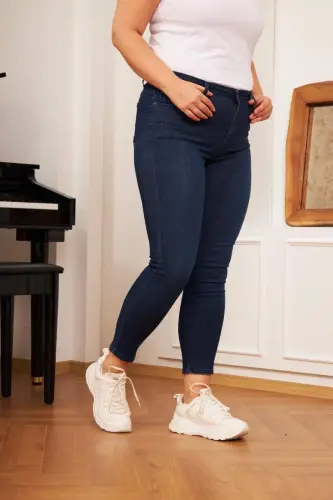 RMG Gold Button Detail Plus Size Dark Navy Blue Pants - 3