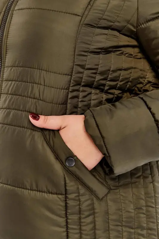 Rmg Hooded Plus Size Khaki Quilted Jacket - 5