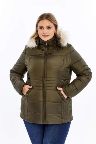 Rmg Hooded Plus Size Khaki Quilted Jacket - 1
