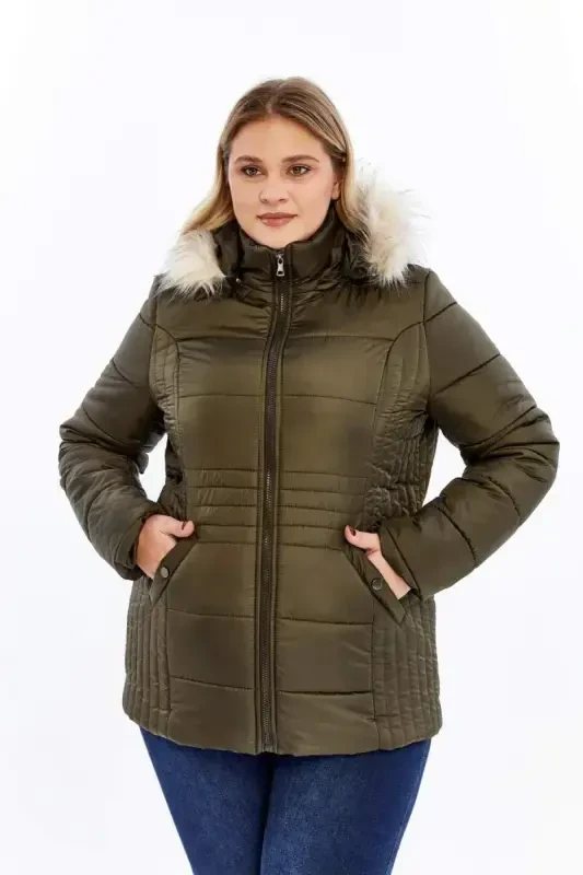 Rmg Hooded Plus Size Khaki Quilted Jacket - 1