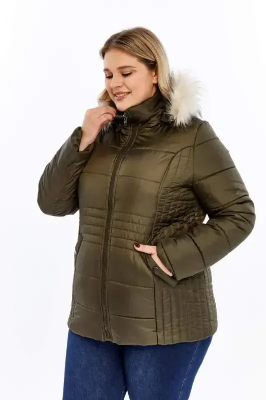 Rmg Hooded Plus Size Khaki Quilted Jacket - 2