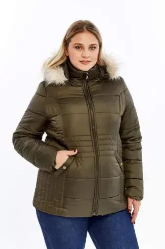 Rmg Hooded Plus Size Khaki Quilted Jacket - 3