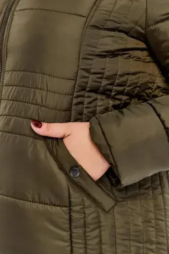 Rmg Hooded Plus Size Khaki Quilted Jacket - 5