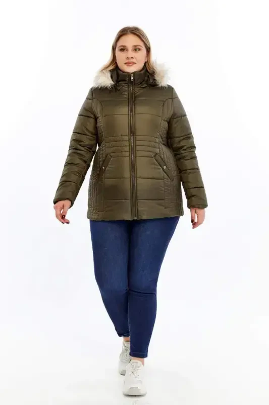 Rmg Hooded Plus Size Khaki Quilted Jacket - 6