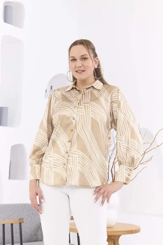 Rmg Patterned Plus Size Mink Satin Shirt - 1