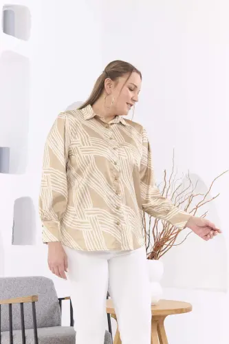 Rmg Patterned Plus Size Mink Satin Shirt - BÜYÜKBEDENIZ (1)