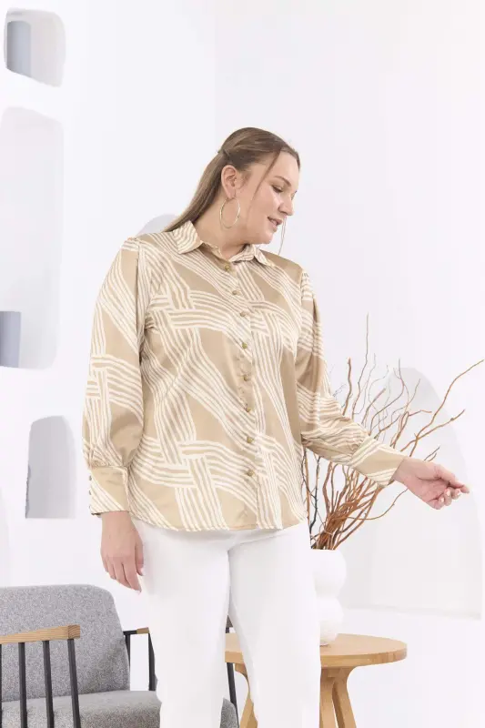 Rmg Patterned Plus Size Mink Satin Shirt - 2