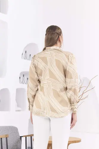 Rmg Patterned Plus Size Mink Satin Shirt - 4