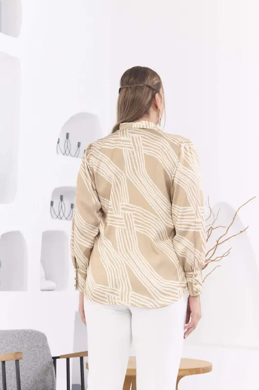 Rmg Patterned Plus Size Mink Satin Shirt - 4