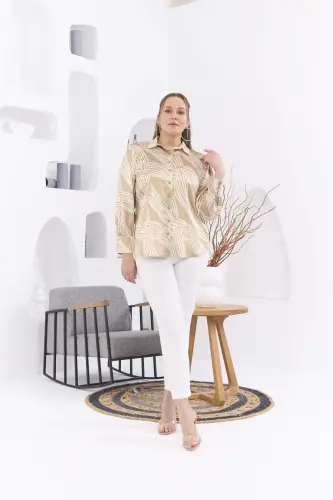 Rmg Patterned Plus Size Mink Satin Shirt - 5