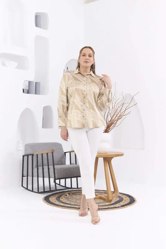 Rmg Patterned Plus Size Mink Satin Shirt - 5