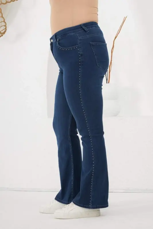 Rmg Plus Size Blue Jeans with Stone Detail and Flared Legs - 2