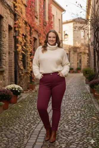 RMG Plus Size Burgundy Cotton Pants - 1