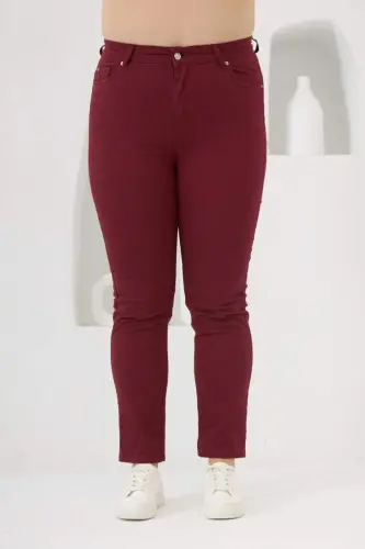 RMG Plus Size Burgundy Cotton Pants - BÜYÜKBEDENIZ (1)