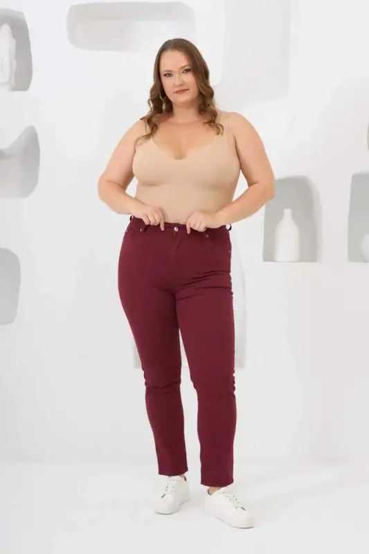 RMG Plus Size Burgundy Cotton Pants - 6