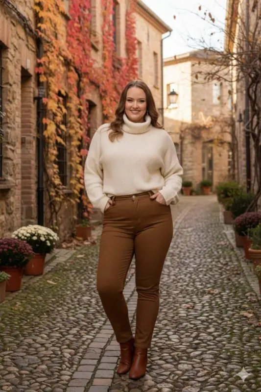 RMG Plus Size Camel Cotton Pants - 1