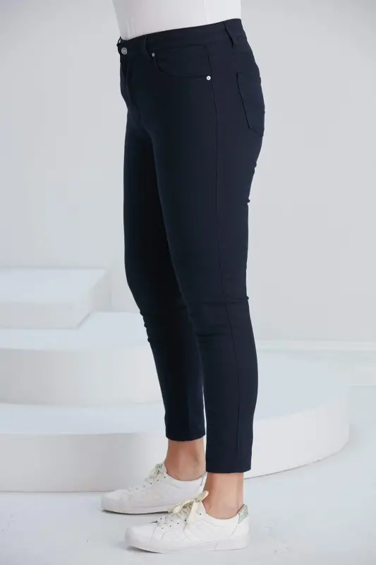 RMG Plus Size Navy Blue Cotton Pants - 2