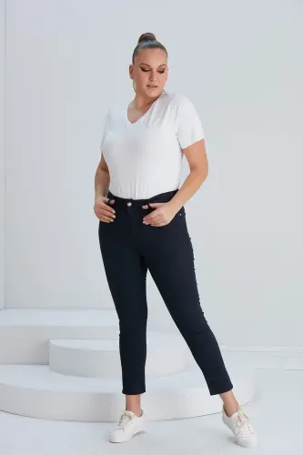 RMG Plus Size Navy Blue Cotton Pants - 5