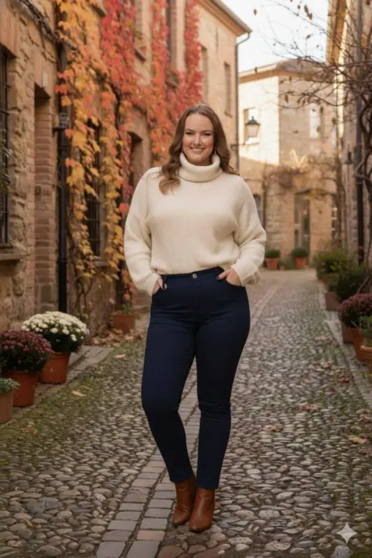 RMG Plus Size Navy Blue Cotton Pants - BÜYÜKBEDENIZ