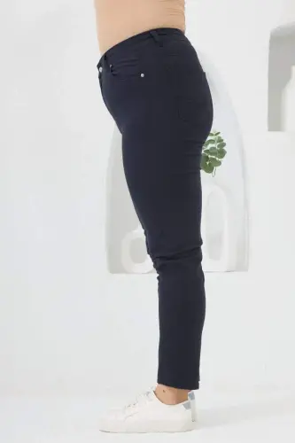 RMG Plus Size Navy Blue Cotton Pants - 3