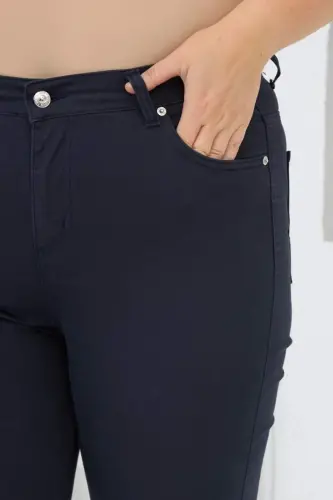 RMG Plus Size Navy Blue Cotton Pants - 6