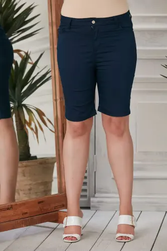 Rmg Plus Size Navy Blue Cotton Shorts - 1
