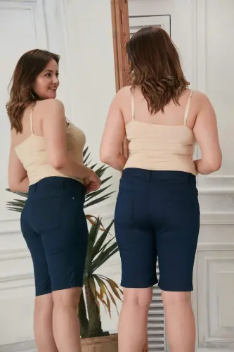 Rmg Plus Size Navy Blue Cotton Shorts - 5