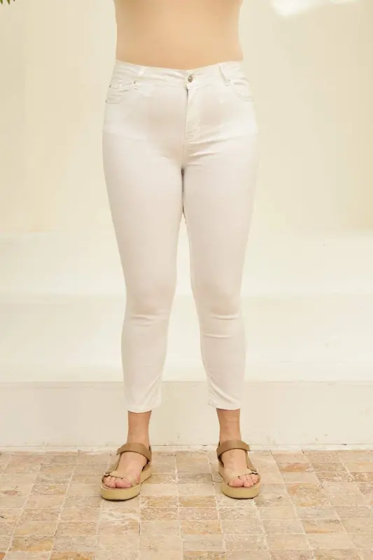 RMG Plus Size White Cotton Pants - BÜYÜKBEDENIZ