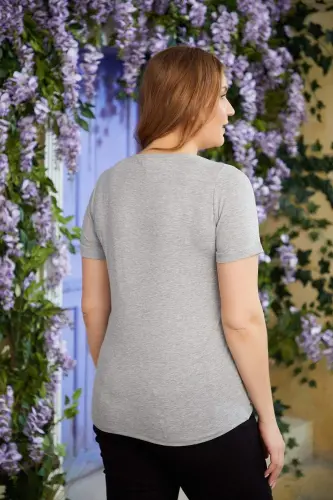 RMG V-Neck Plus Size Gray T-Shirt - 4