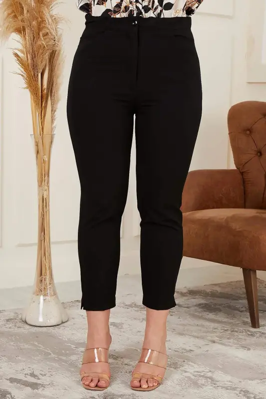 Rmg Wrist Slit Detailed Plus Size Black Fabric Pants - 1