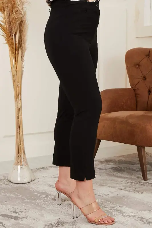 Rmg Wrist Slit Detailed Plus Size Black Fabric Pants - 2