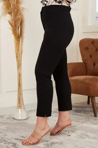 Rmg Wrist Slit Detailed Plus Size Black Fabric Pants - 3