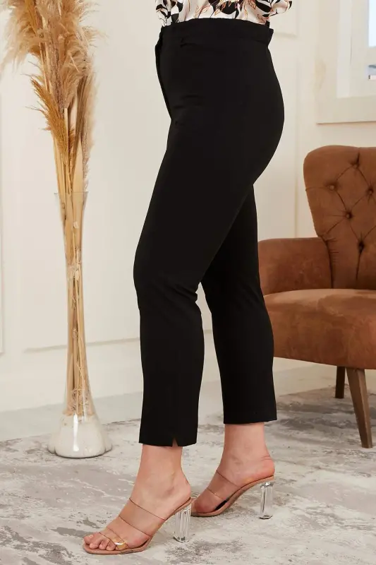 Rmg Wrist Slit Detailed Plus Size Black Fabric Pants - 3